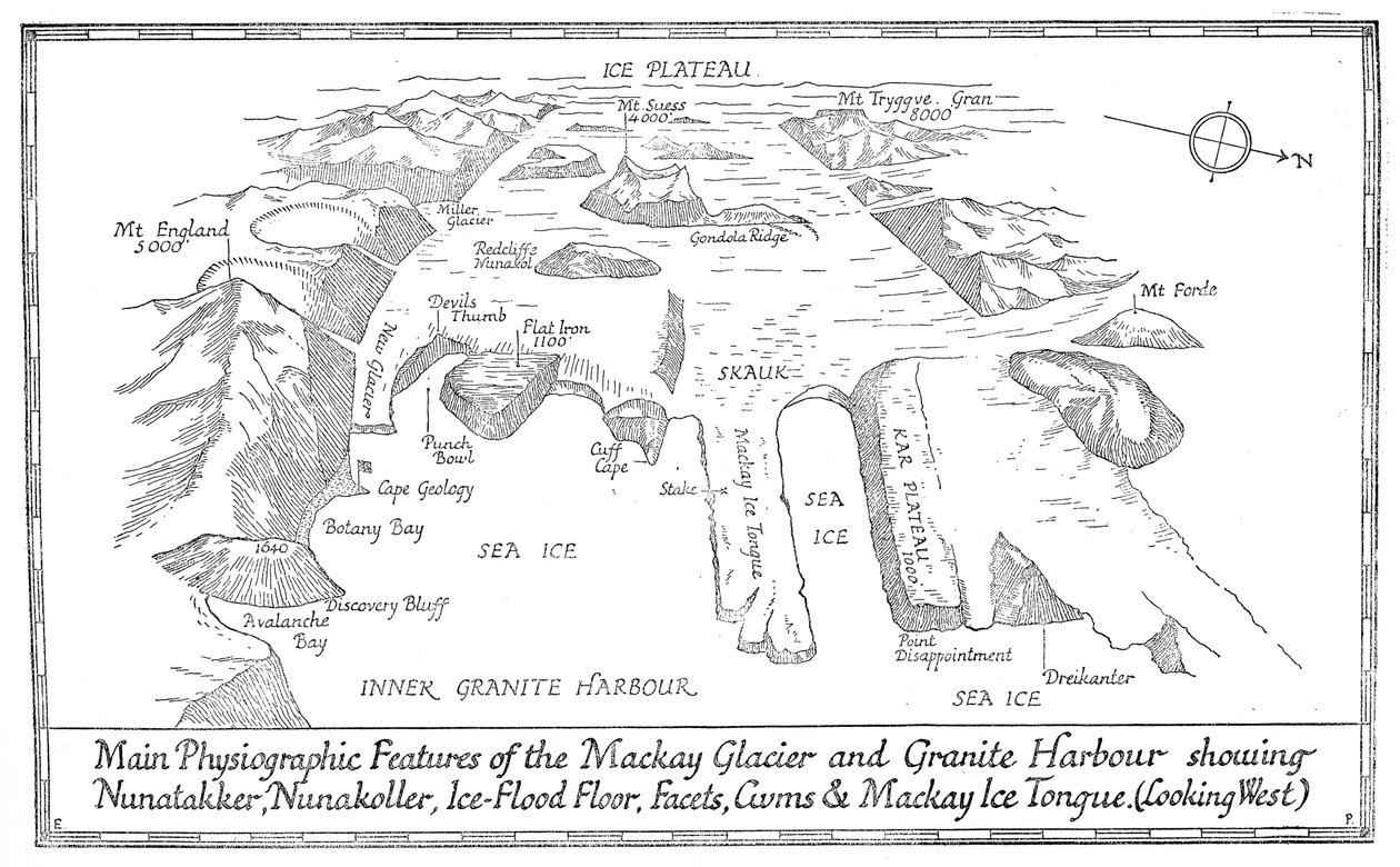 Hovedfysiografiske trekk ved Mackay-breen og granitthavnen, 1913 av Unbekannt