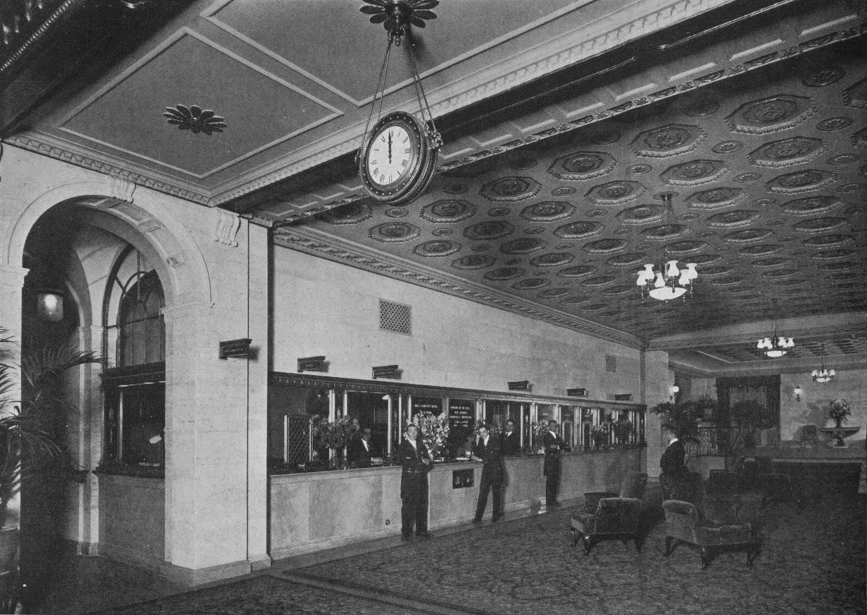 Hovedkontor ved siden av inngangslobbyen, Roosevelt Hotel, New York City, 1924 av Unbekannt