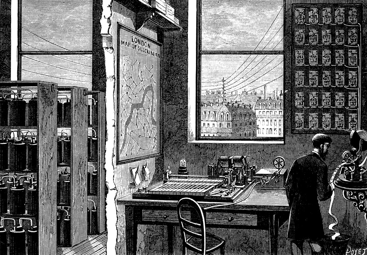 Hovedstasjonen til Exchange Telegraph Company, London, 1882 av Unbekannt