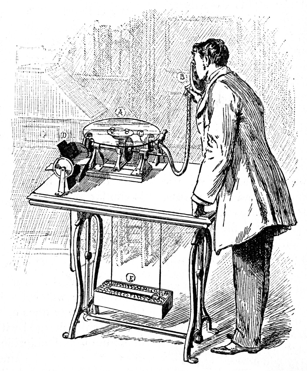 Gjør opptak på Emile Berliners grammofon, c1887 av Unbekannt