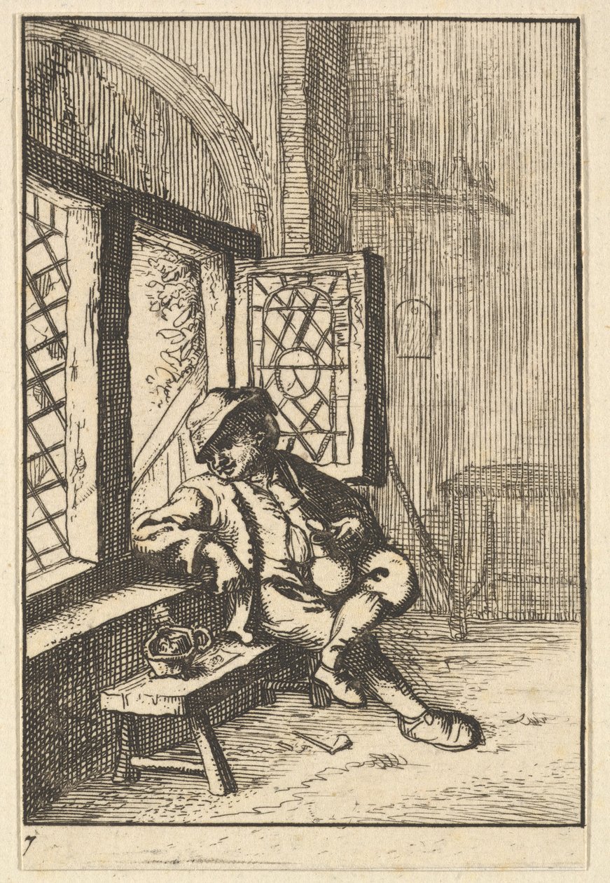 Mann sitter ved et vindu kopi, 1610-85. av Unbekannt