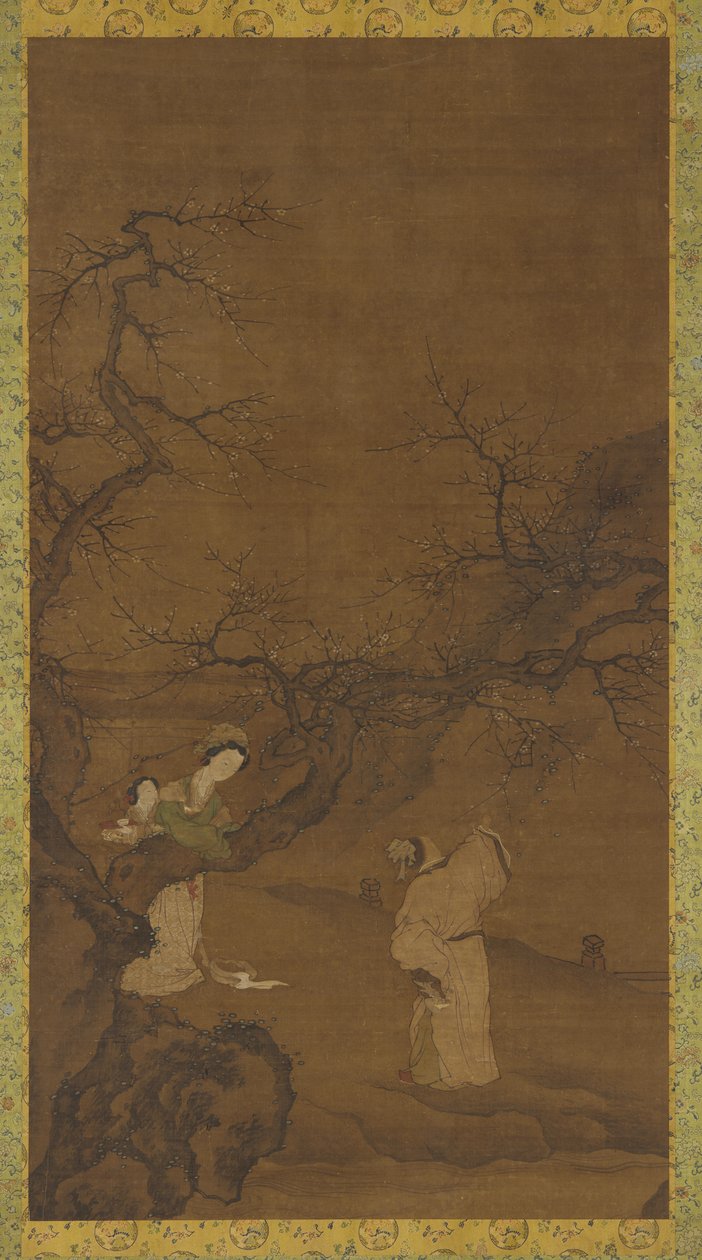 Mann og kvinne nyter plommeblomster, Ming- eller Qing-dynastiet, 1400-1700-tallet. av Unbekannt