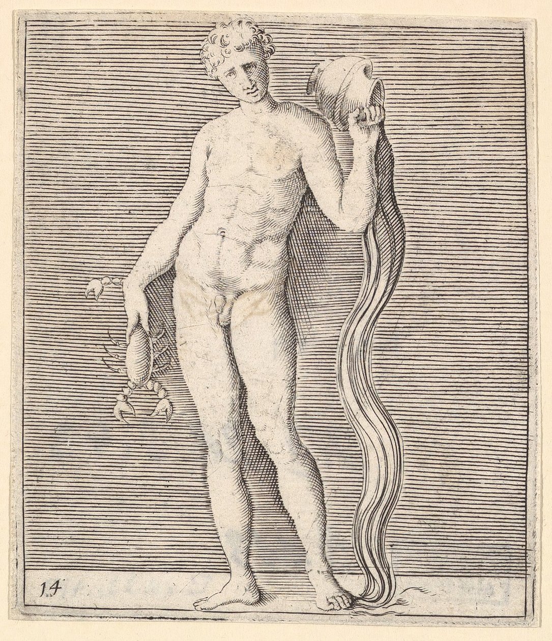 Man with Crayfish and Urne of Water, publisert ca. 1599-1622. av Unbekannt