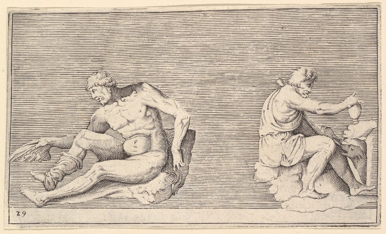 Man with Wing, Man with Vase and Dog, utgitt ca. 1599-1622. av Unbekannt