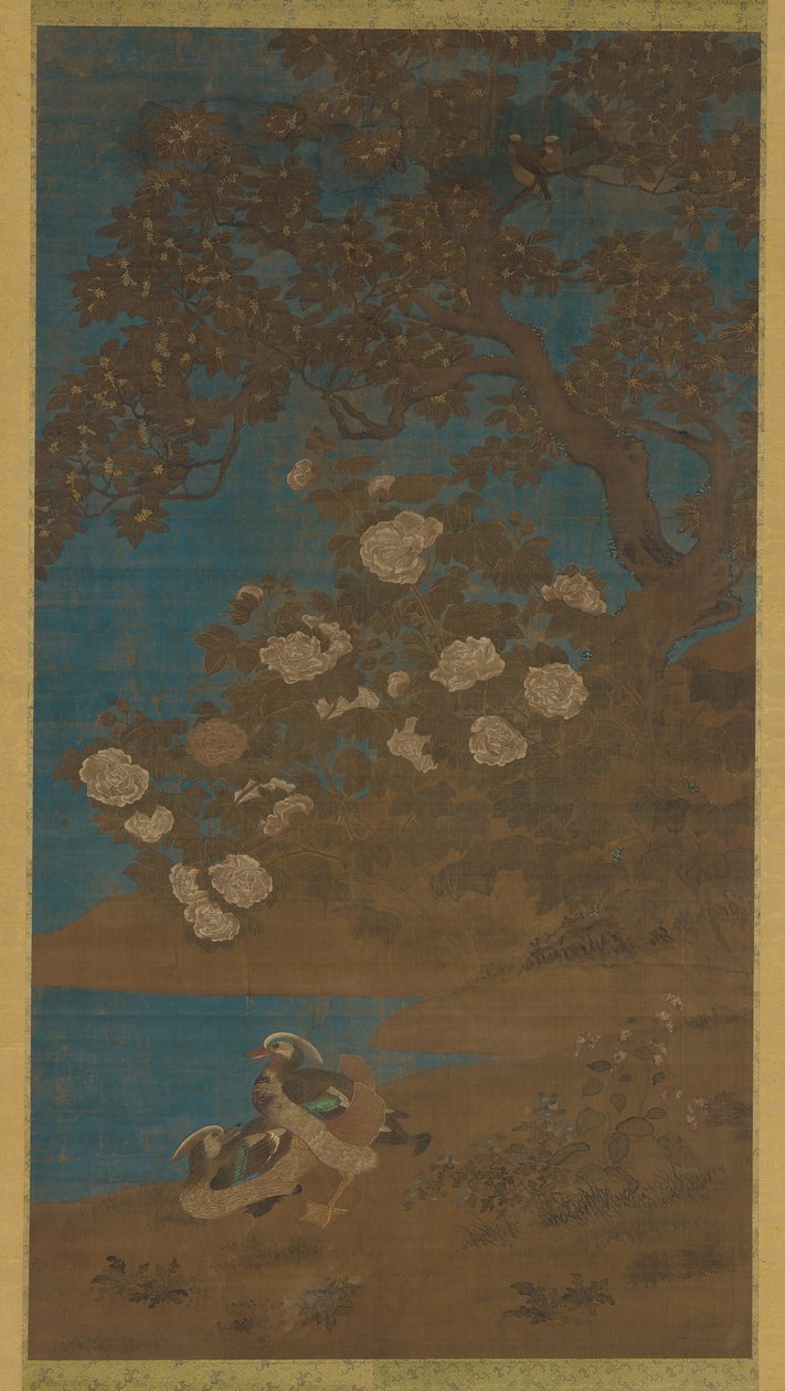 Mandarinender og blomster, Ming- eller Qing-dynastiet, 1600-tallet. av Unbekannt