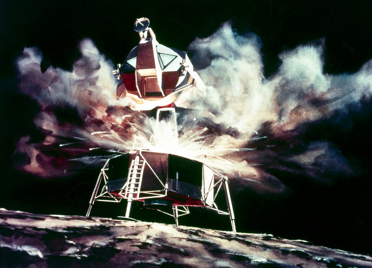 Manned Space Flight, USA, Apollo, General Artists inntrykk av månemodulen som sprenger seg fra månen av Unbekannt