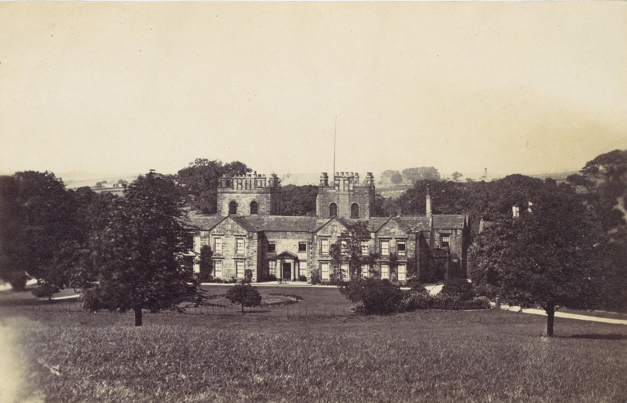 Herregård med to tårn sett fra eiendommen, 1860-tallet. av Unbekannt