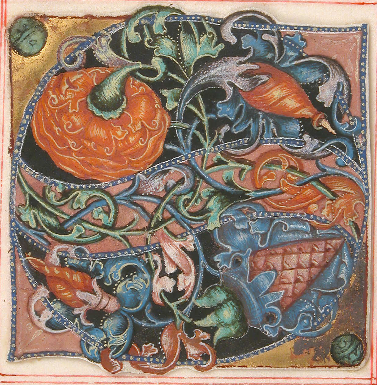 Manuskriptbelysning med initial S, fra en korbok, tysk, 1500-tallet. av Unbekannt