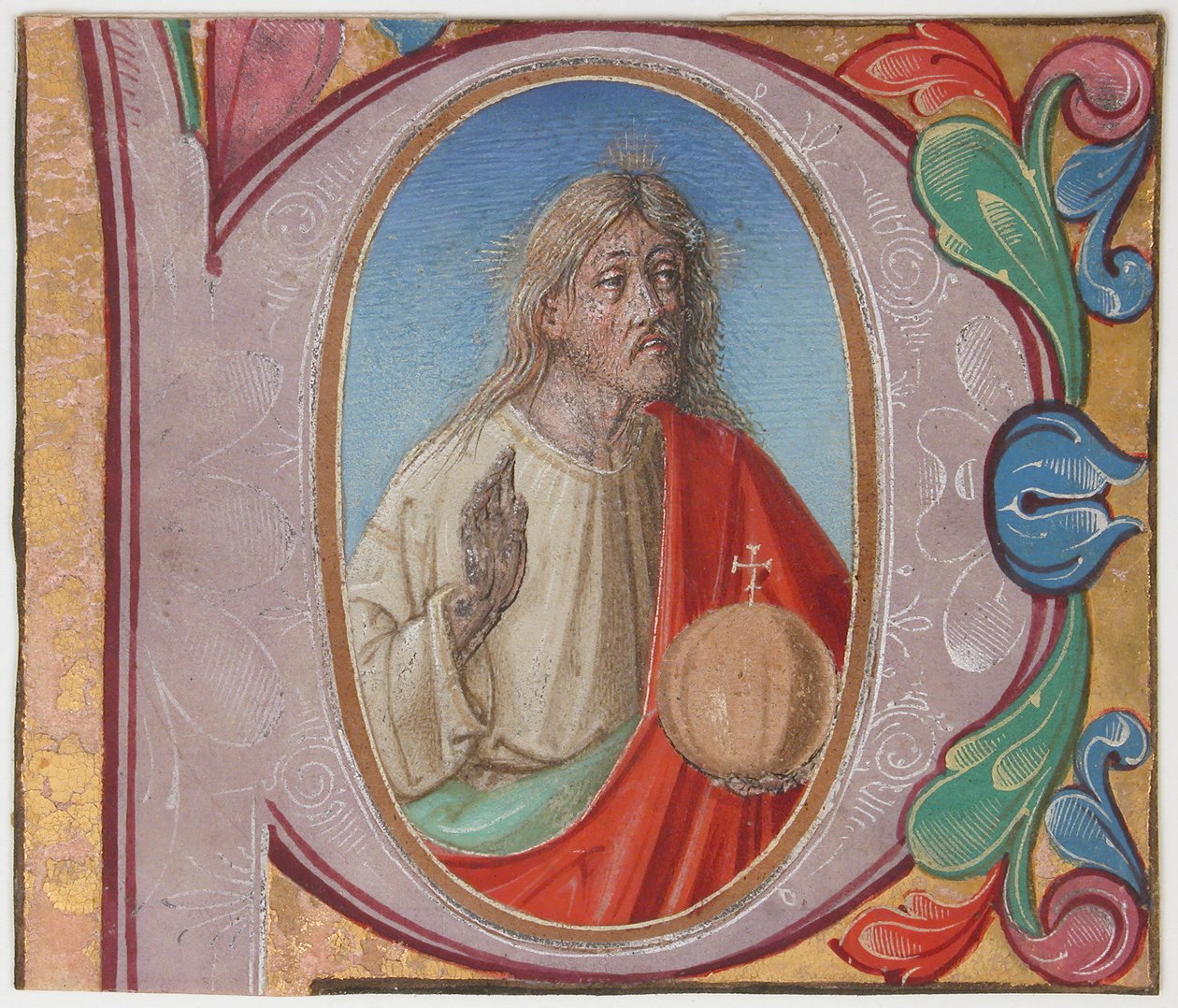 Manuskriptbelysning med Salvator Mundi i en innledende P, fra en korbok, tidlig på 1500-tallet. av Unbekannt