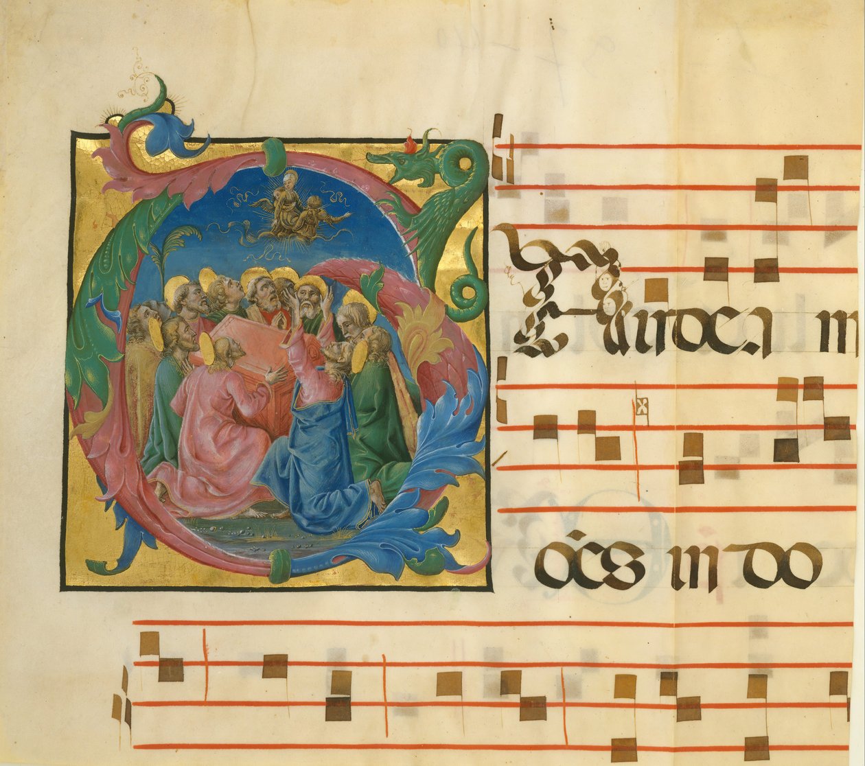 Manuskriptbelysning med antagelsen av jomfruen i en innledende G..., italiensk, 1450-60. av Unbekannt