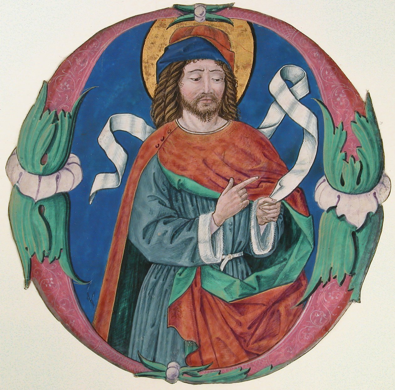 Manuskriptbelysning med skikkelsen av en helgen i en initial O, italiensk, ca. 1480. av Unbekannt
