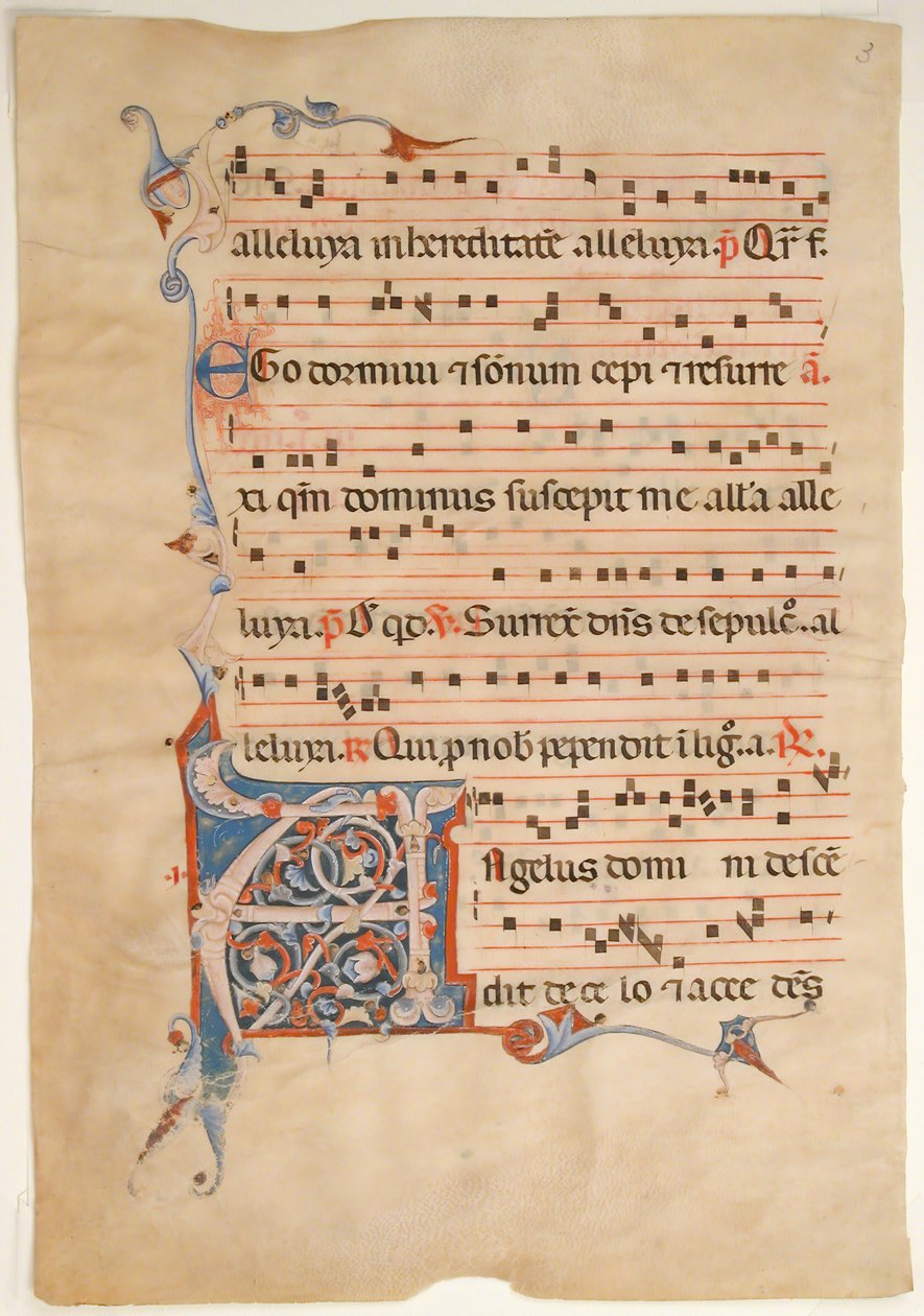 Manuskriptblad med foliated Initial A, fra en Antiphonary, 1300-tallet. av Unbekannt