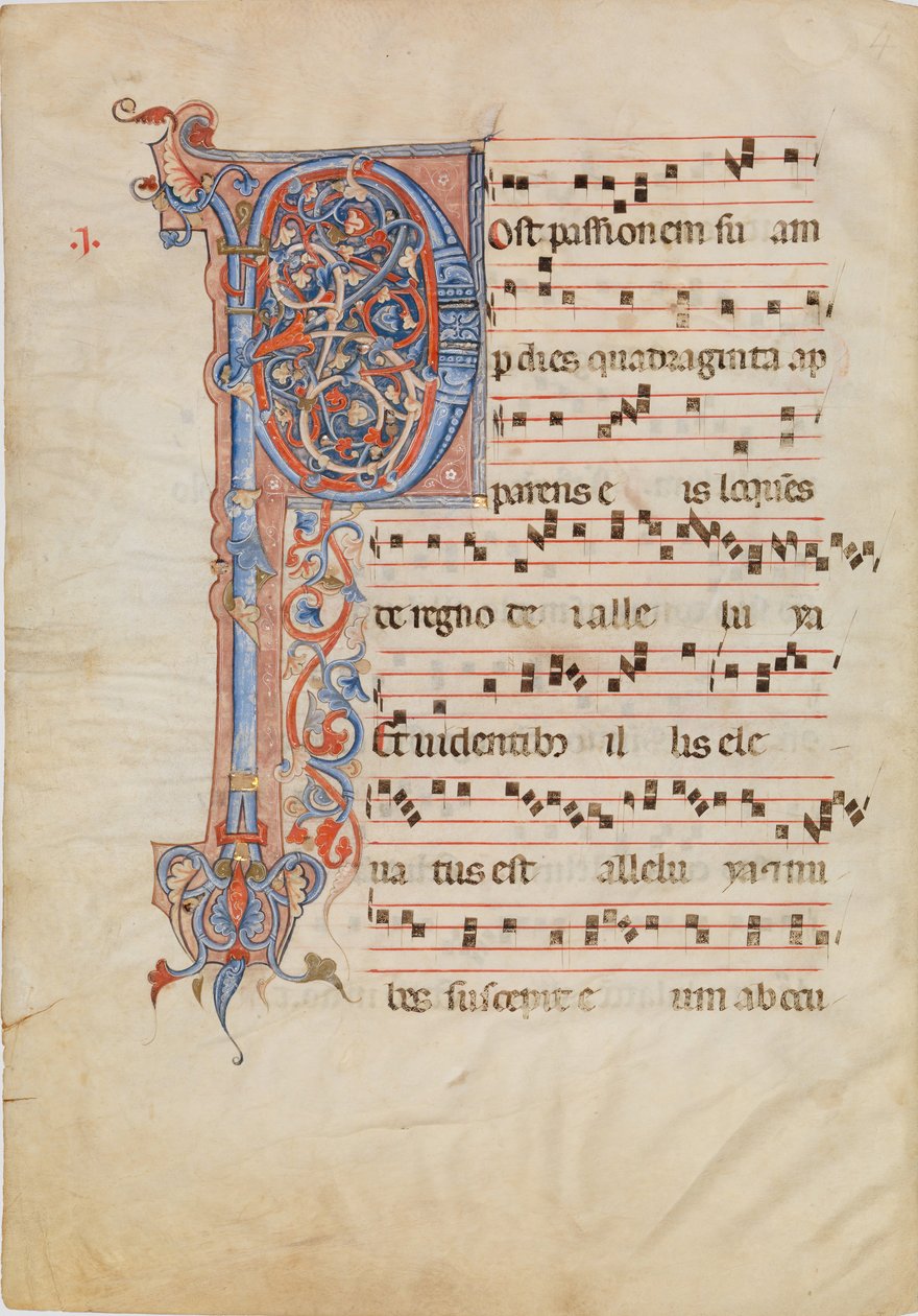 Manuskriptblad med foliated initial P, fra en Antiphonary, ca. 1250-60. av Unbekannt