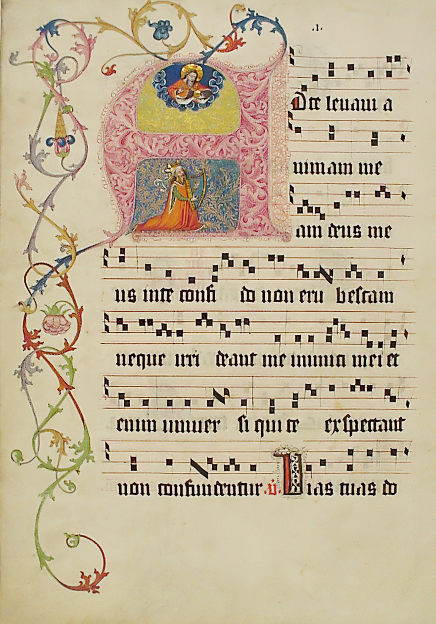 Manuskriptblad med initial A, fra et gradvis, tysk, andre kvartal 1400-tallet. av Unbekannt