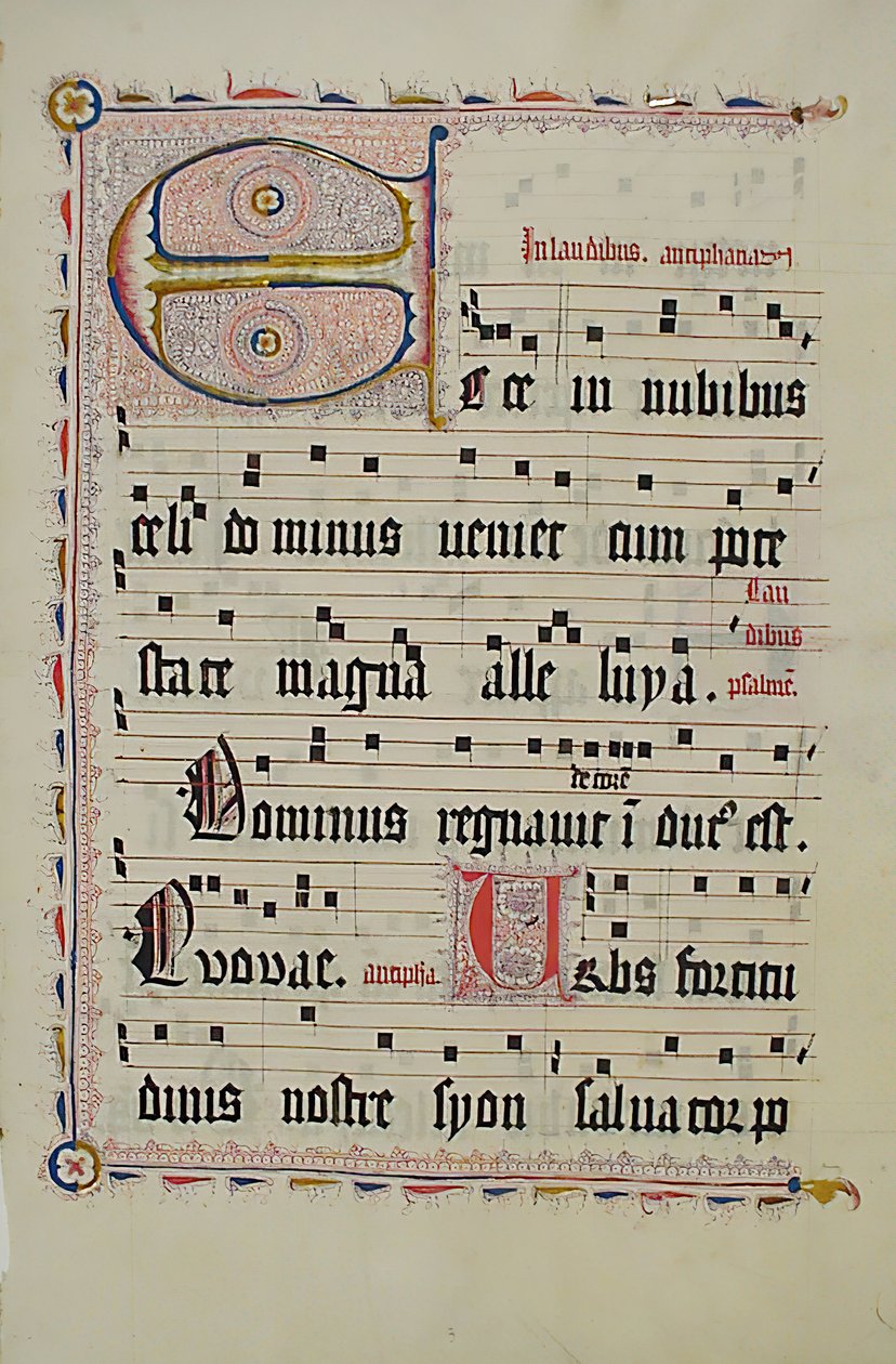 Manuskriptblad med initial E, fra et antifonarium, tysk, andre kvartal 1400-tallet. av Unbekannt