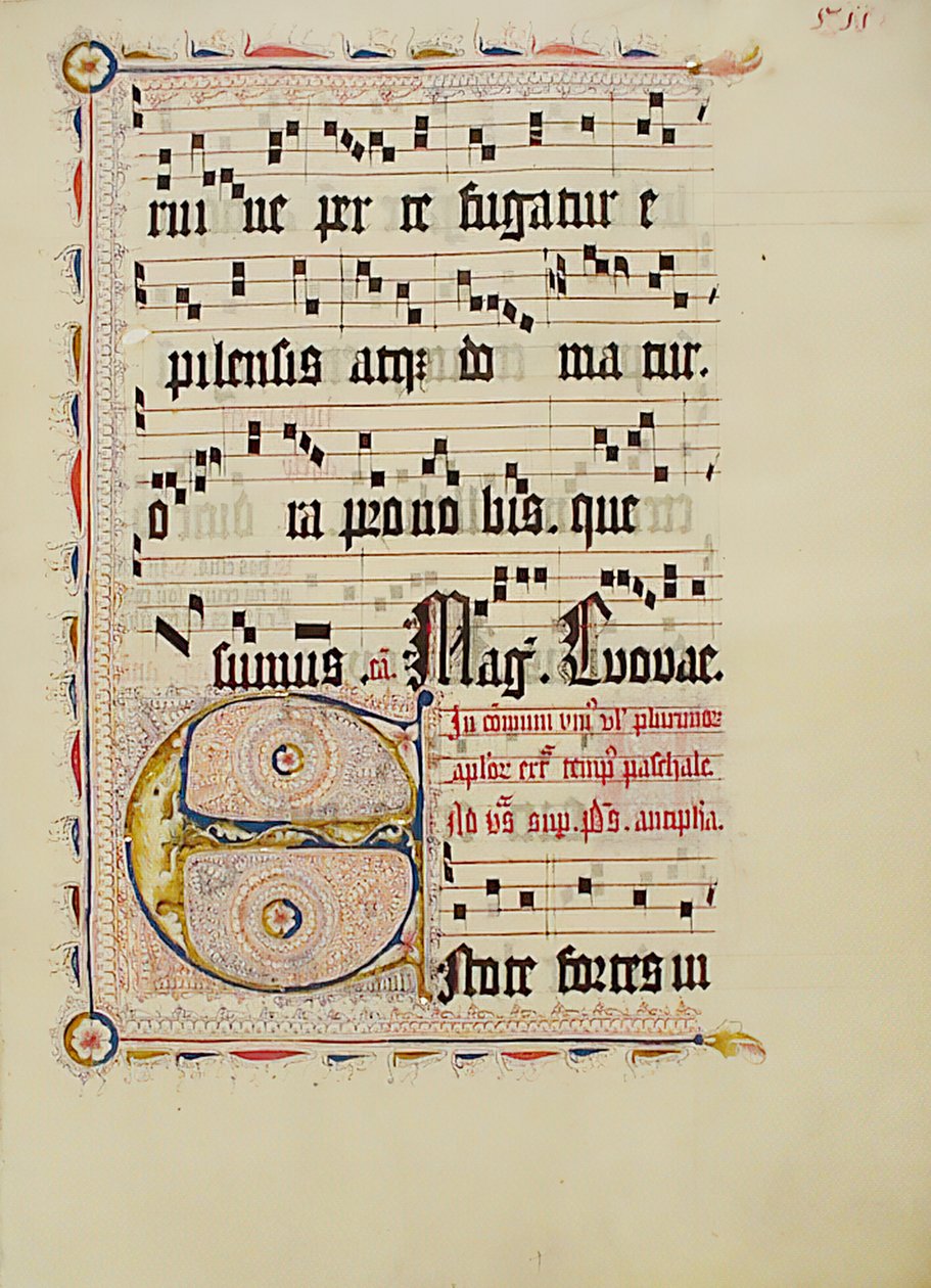 Manuskriptblad med initial E, fra et antifonarium, tysk, andre kvartal 1400-tallet. av Unbekannt