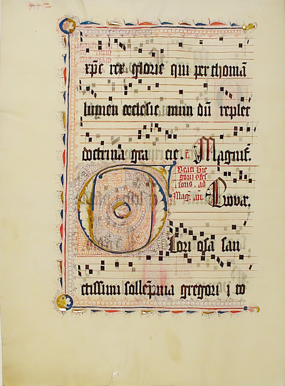 Manuskriptblad med initial F, fra et antifonarium, tysk, andre kvartal 1400-tallet. av Unbekannt