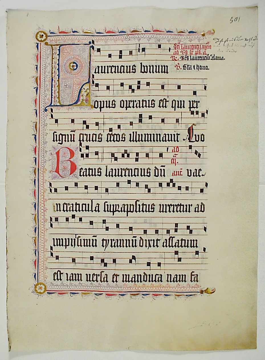 Manuskriptblad med initial L, fra et antifonarium, tysk, andre kvartal 1400-tallet. av Unbekannt