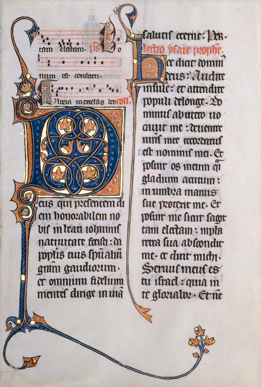 Manuskriptblad med initial M, fra et missal, ca. 1290. av Unbekannt