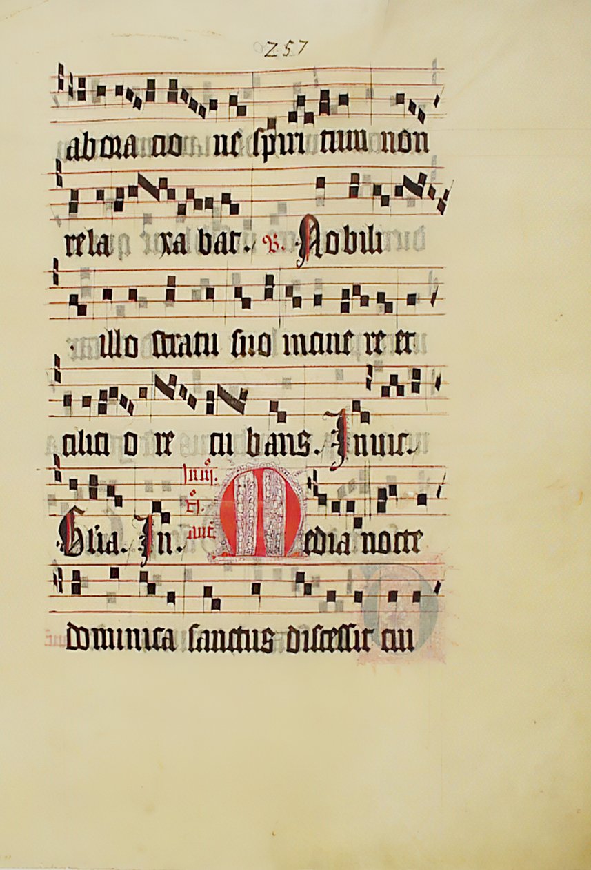 Manuskriptblad med initial M, fra et antifonarium, tysk, andre kvartal 1400-tallet. av Unbekannt