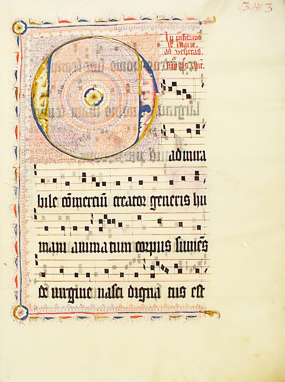 Manuskriptblad med initial O, fra et antifonarium, tysk, andre kvartal 1400-tallet. av Unbekannt