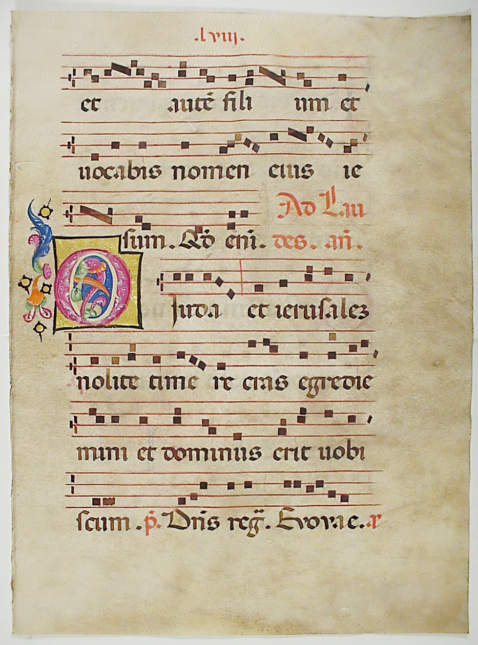 Manuskriptblad med initial O, fra et antifonarium, italiensk, 1400-tallet. av Unbekannt