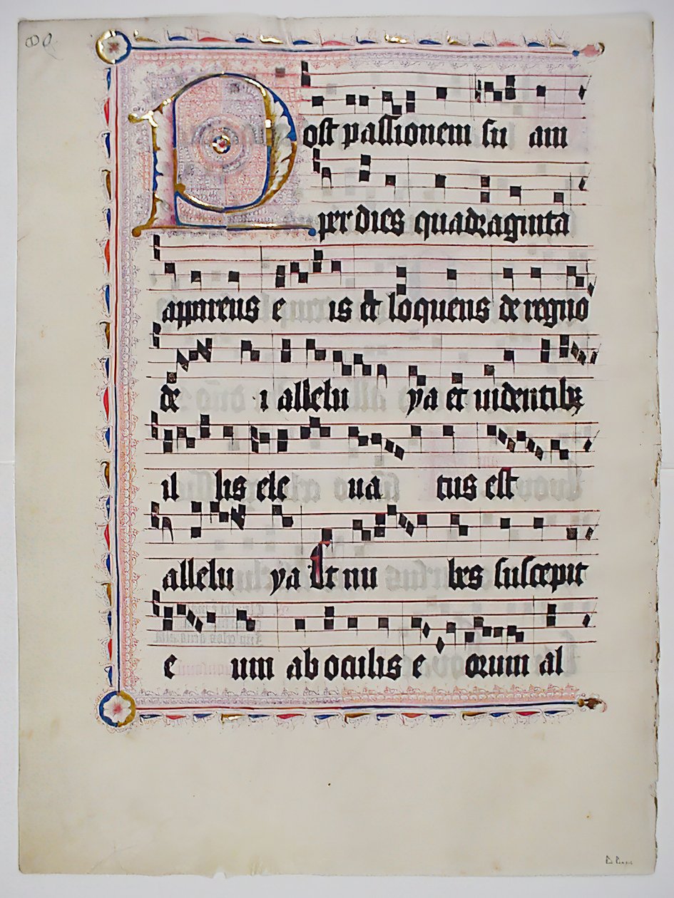 Manuskriptblad med initial P, fra en antifonbok, tysk, andre kvartal 1400-tallet. av Unbekannt