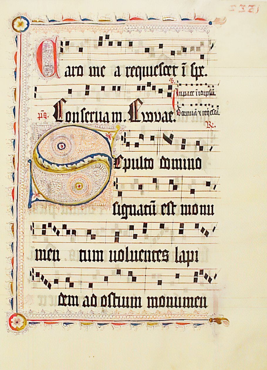 Manuskriptblad med initial S, fra et antifonarium, tysk, andre kvartal 1400-tallet. av Unbekannt
