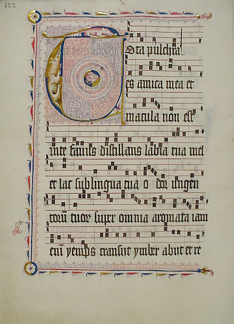 Manuskriptblad med initial T, fra et antifonarium, tysk, andre kvartal 1400-tallet. av Unbekannt