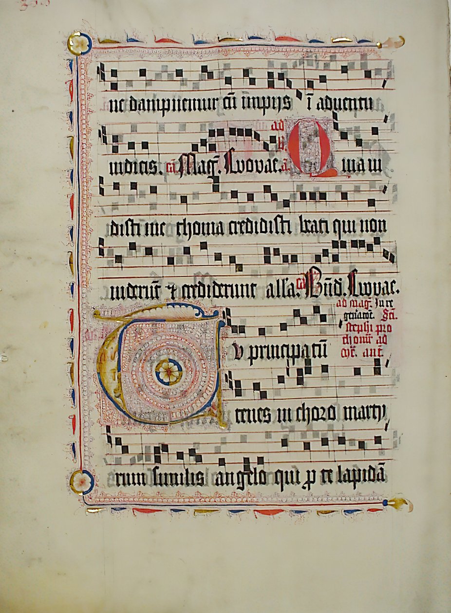 Manuskriptblad med initial T, fra et antifonarium, tysk, andre kvartal 1400-tallet. av Unbekannt
