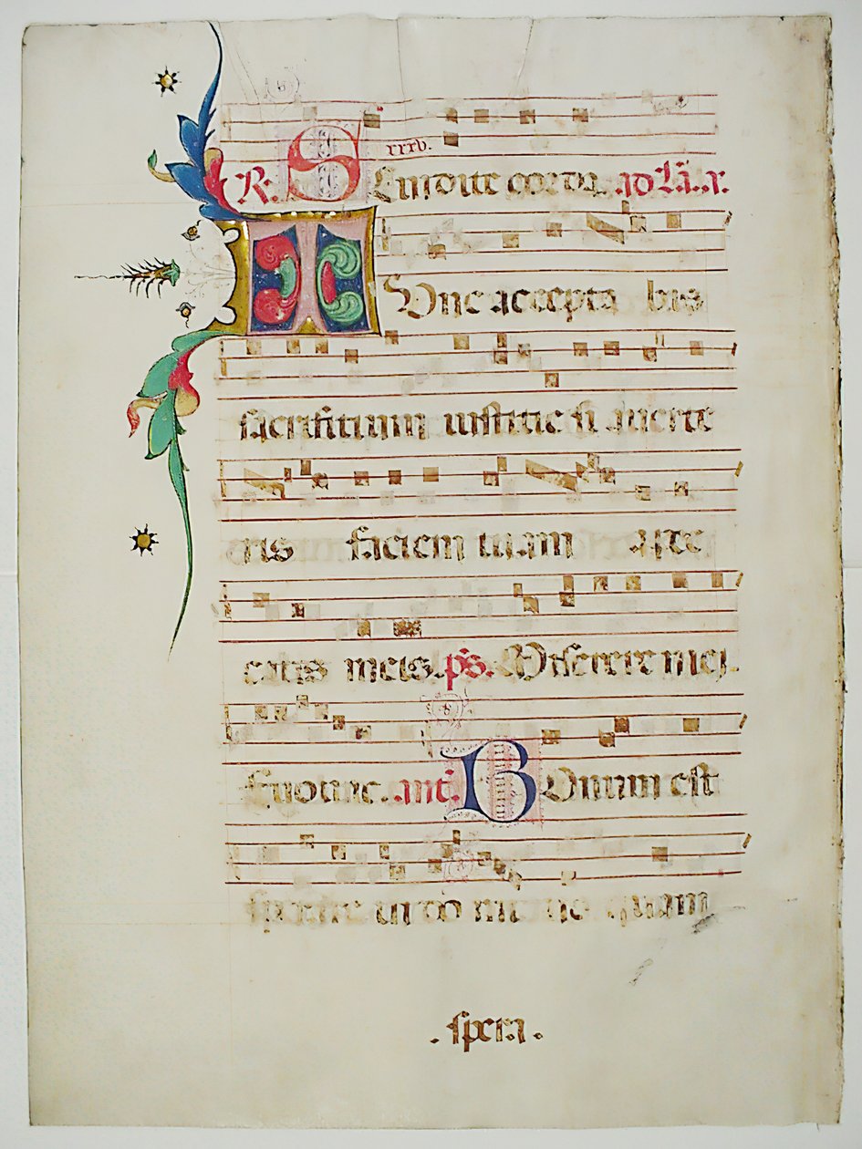 Manuskriptblad med initial T, fra et antifonarium, italiensk, 1400-tallet. av Unbekannt