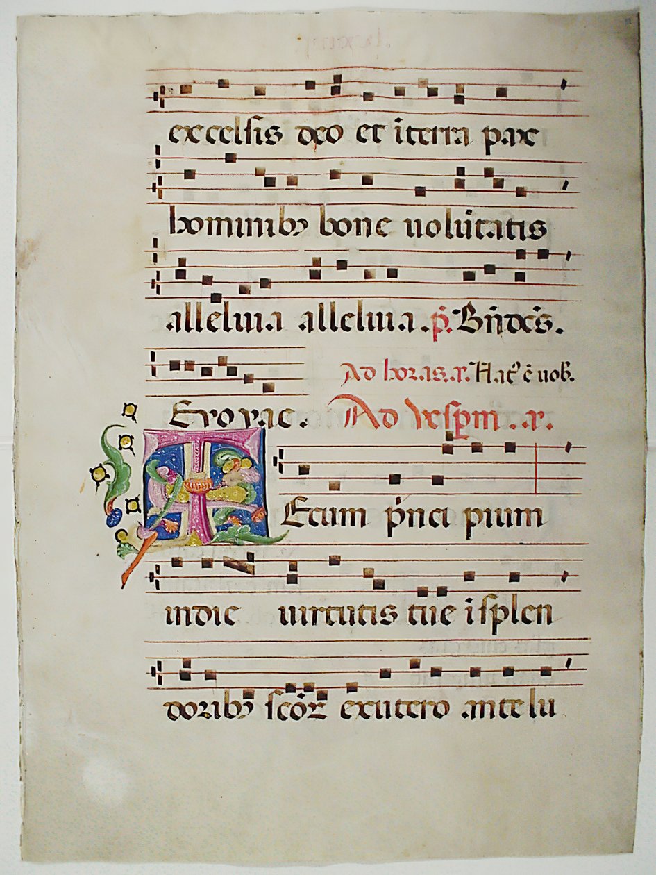 Manuskriptblad med initial T, fra et antifonarium, italiensk, 1400-tallet. av Unbekannt