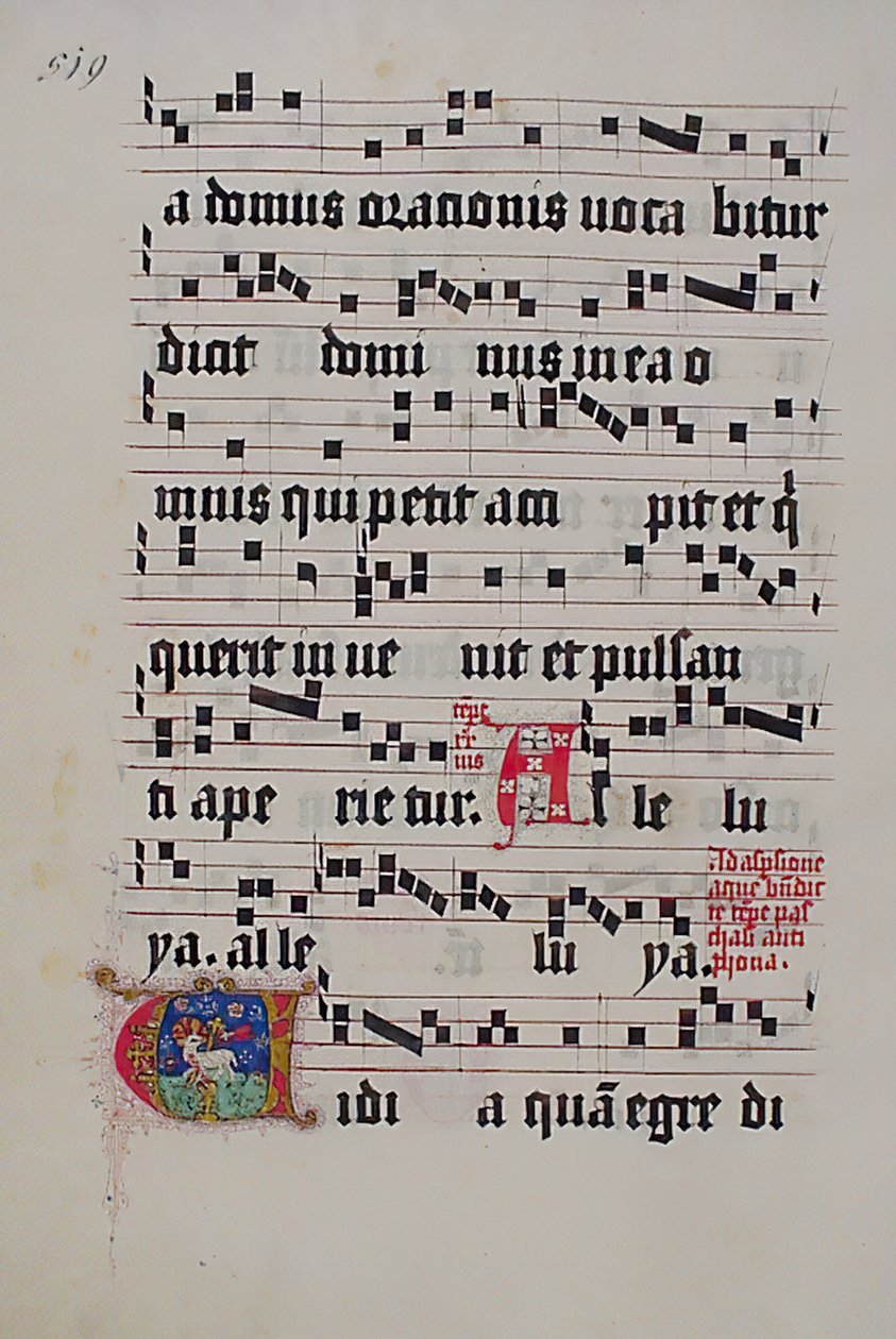 Manuskriptblad med initial V, fra et gradvis, tysk, andre kvartal 1400-tallet. av Unbekannt