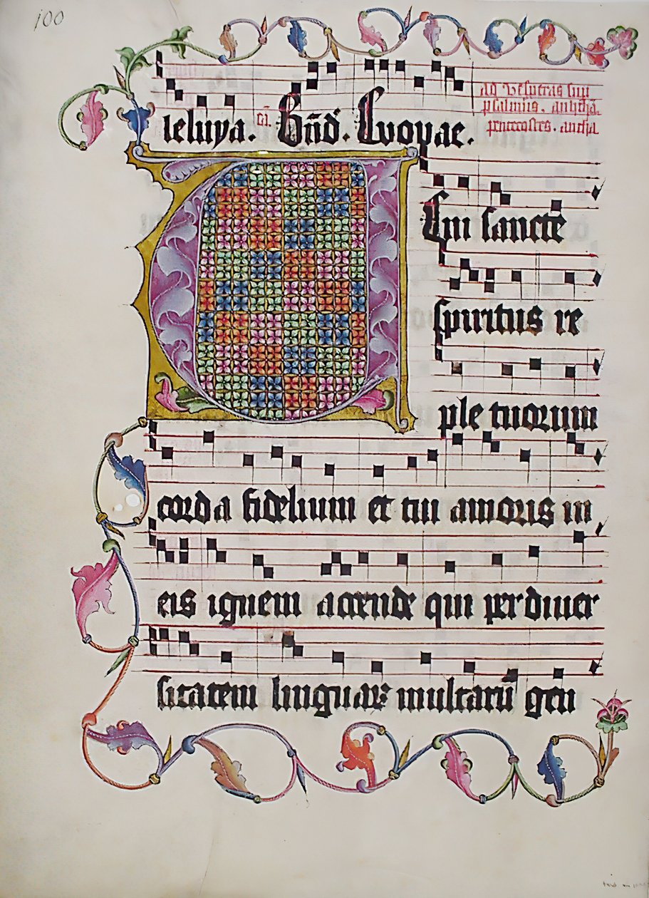 Manuskriptblad med initial V, fra et antifonarium, tysk, andre kvartal 1400-tallet. av Unbekannt