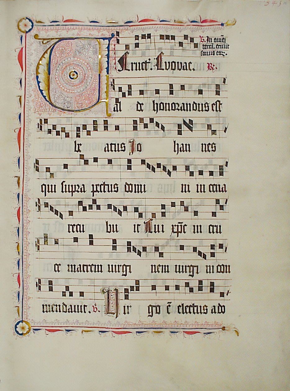 Manuskriptblad med initial V, fra et antifonarium, tysk, andre kvartal 1400-tallet. av Unbekannt