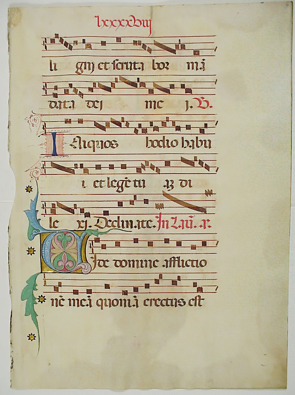 Manuskriptblad med initial V, fra et antifonarium, italiensk, 1400-tallet. av Unbekannt
