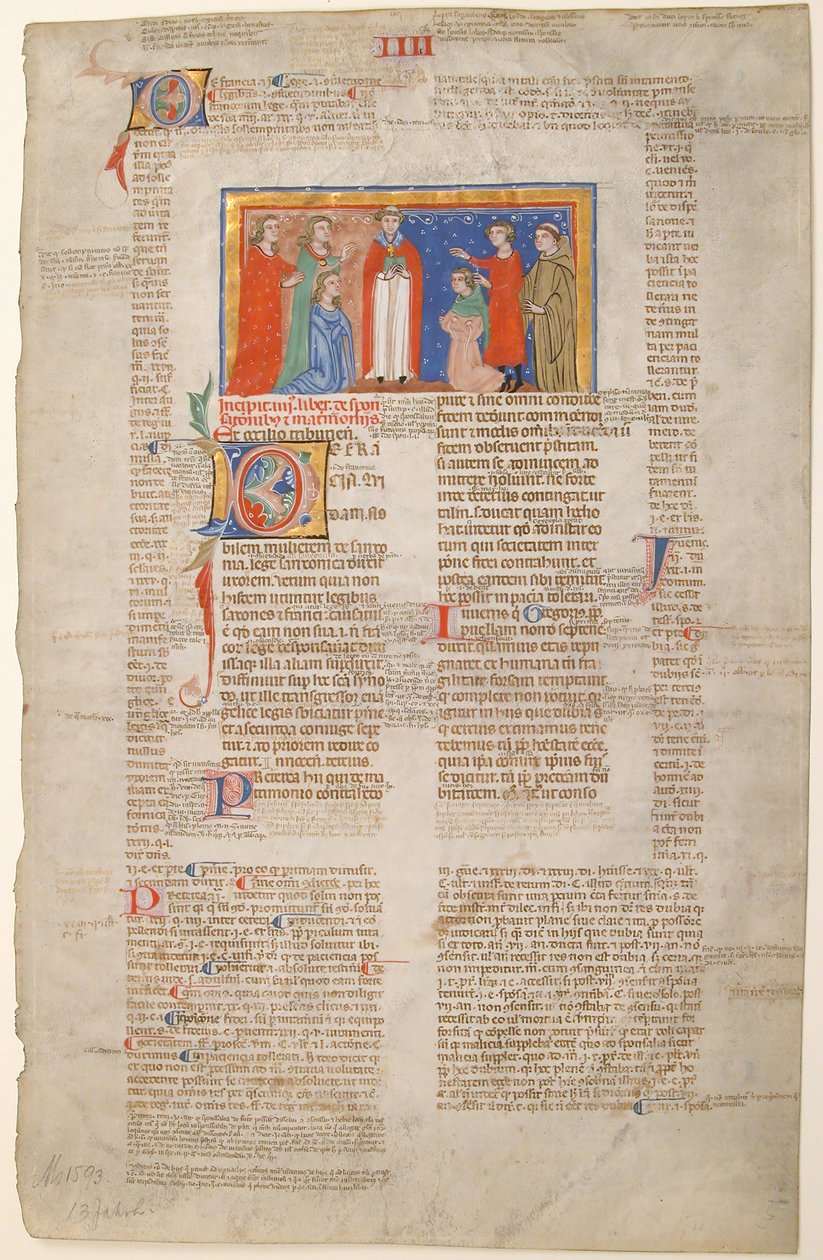 Manuskriptblad med ekteskapsscene, fra Decretals of Gregory IX, italiensk, ca. 1300. av Unbekannt