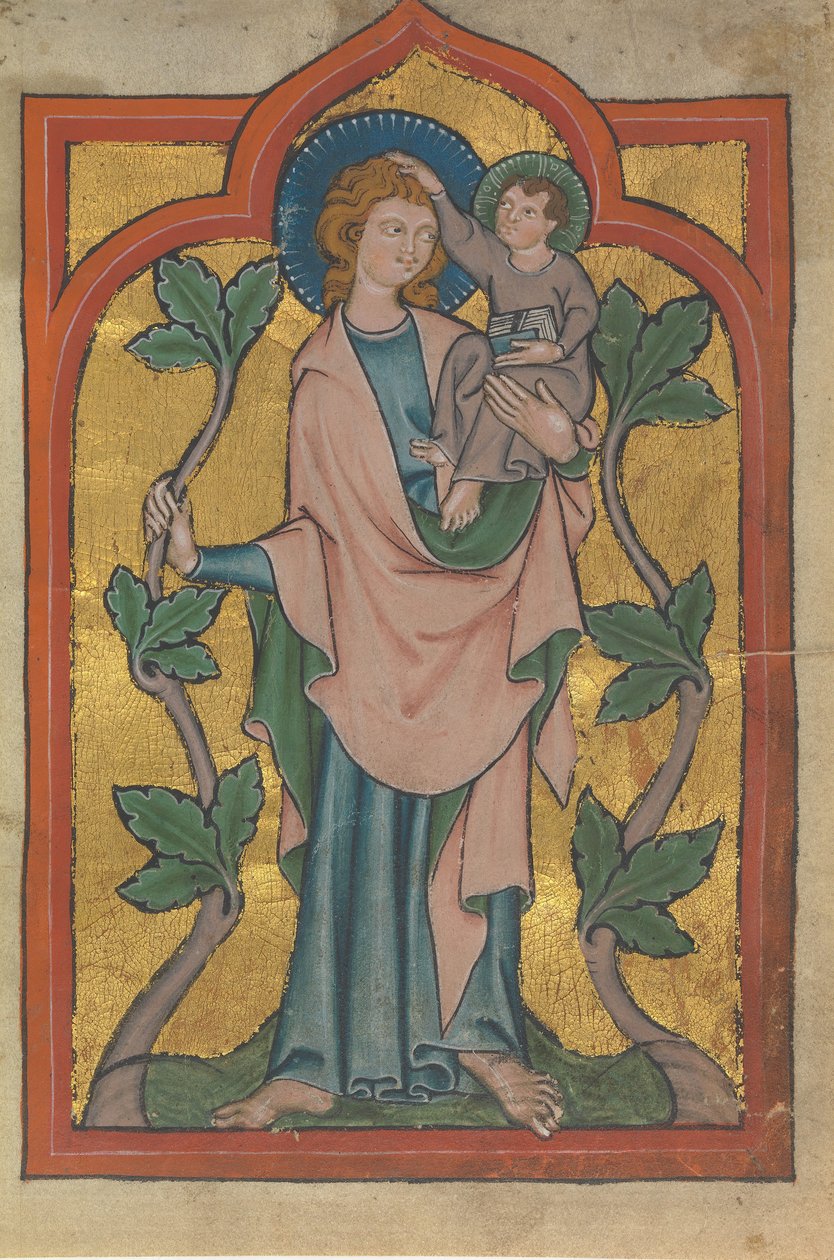Manuskriptblad med Saint Christopher som bærer Kristus, tysk eller sveitsisk, tidlig på 1300-tallet. av Unbekannt