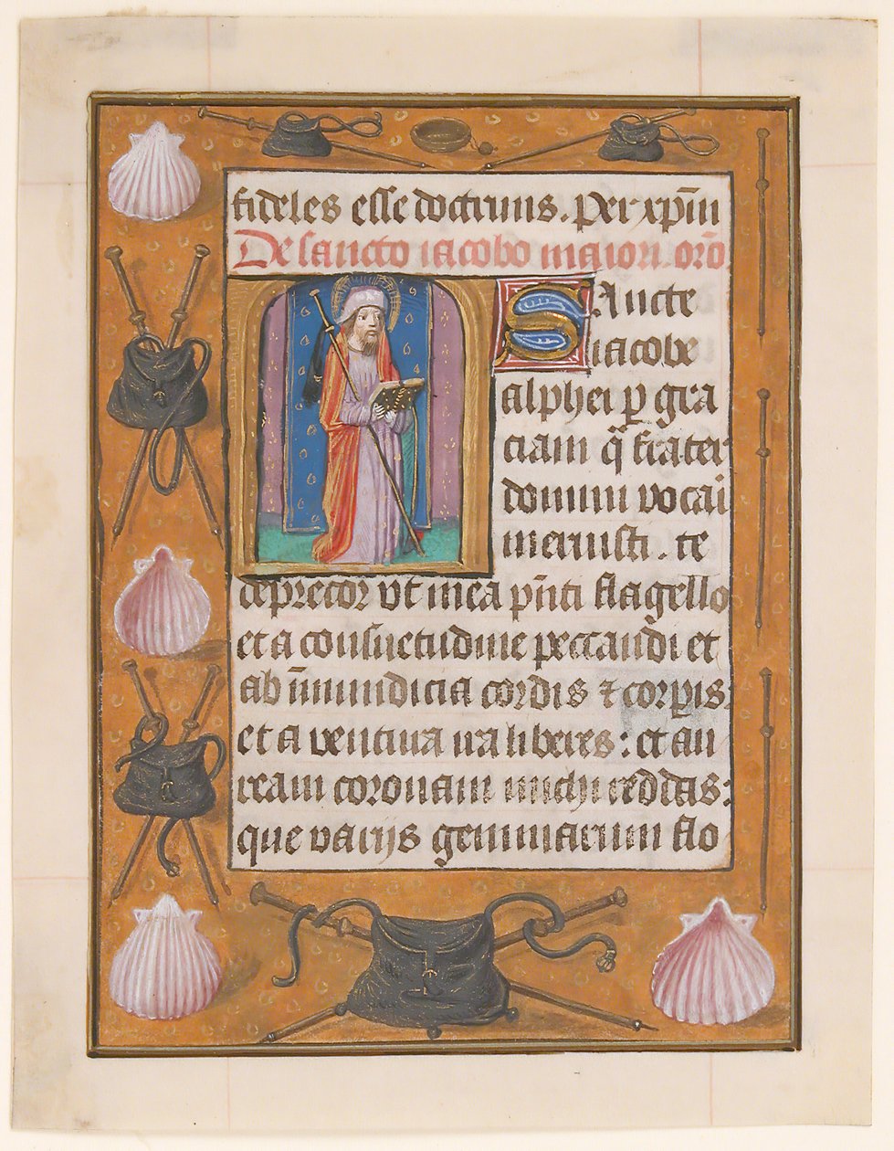 Manuskriptblad med Saint James the Greater, fra en timebok, ca. 1500. av Unbekannt