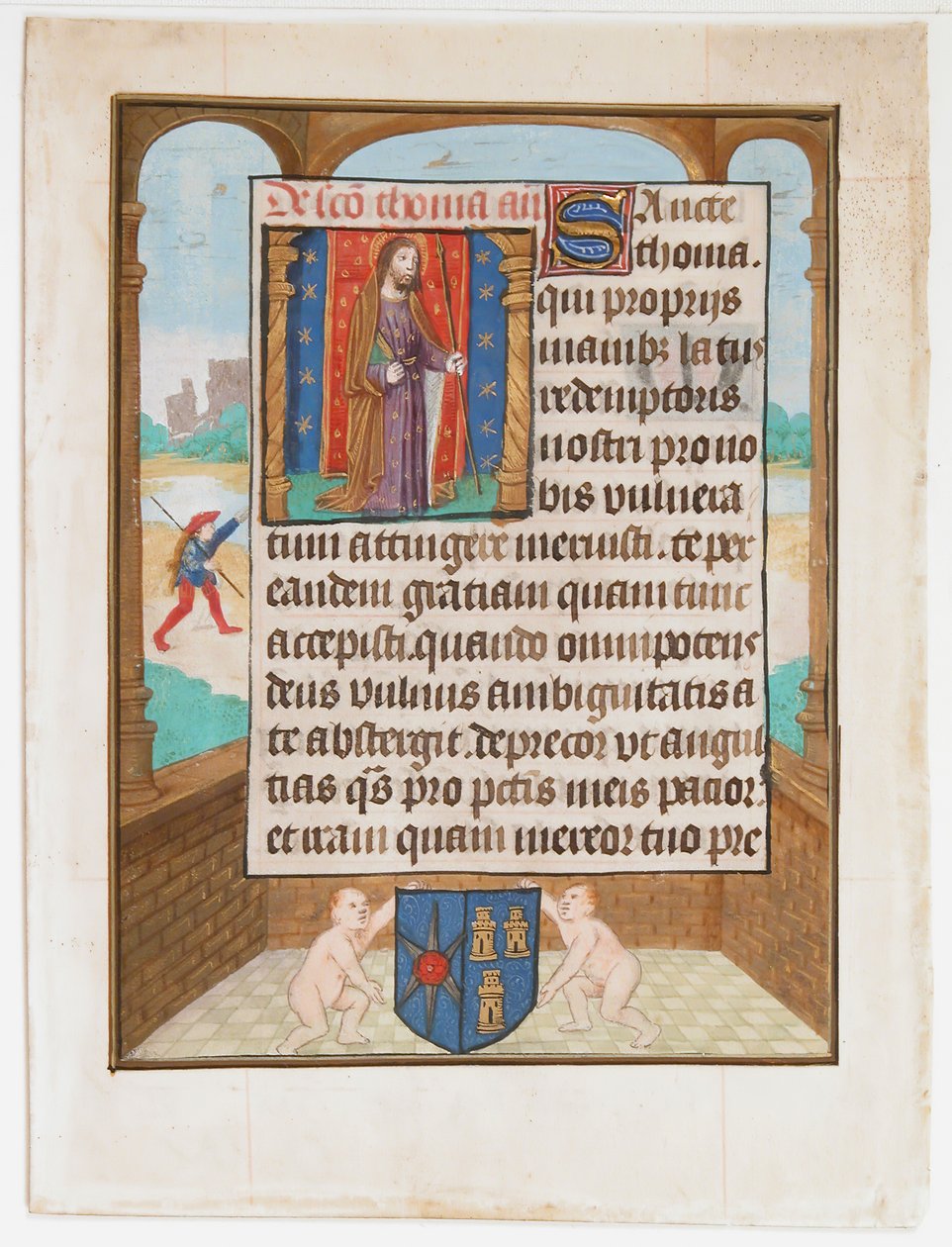 Manuskriptblad med Saint Thomas, fra en timebok, ca. 1500. av Unbekannt