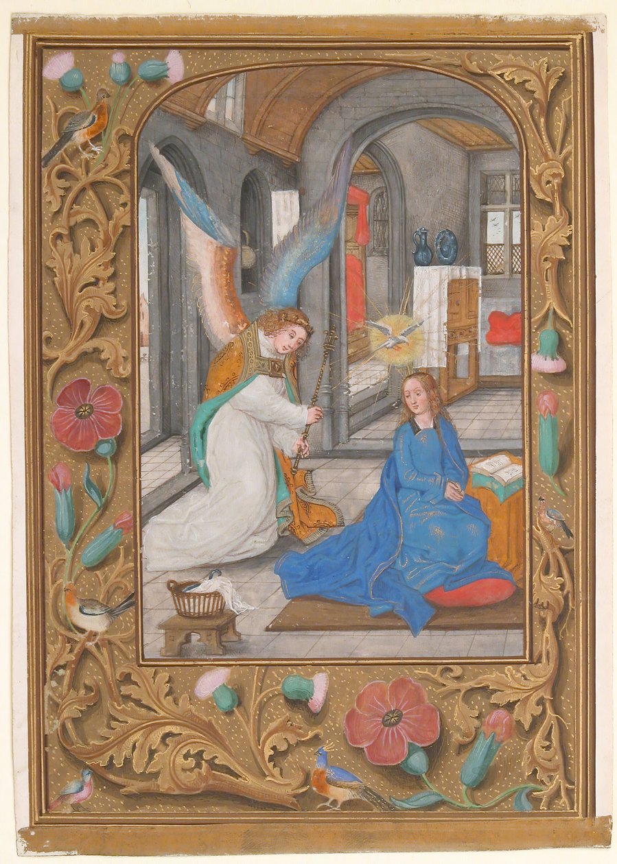 Manuskriptblad med kunngjøringen, fra en timebok, ca. 1500-1525. av Unbekannt
