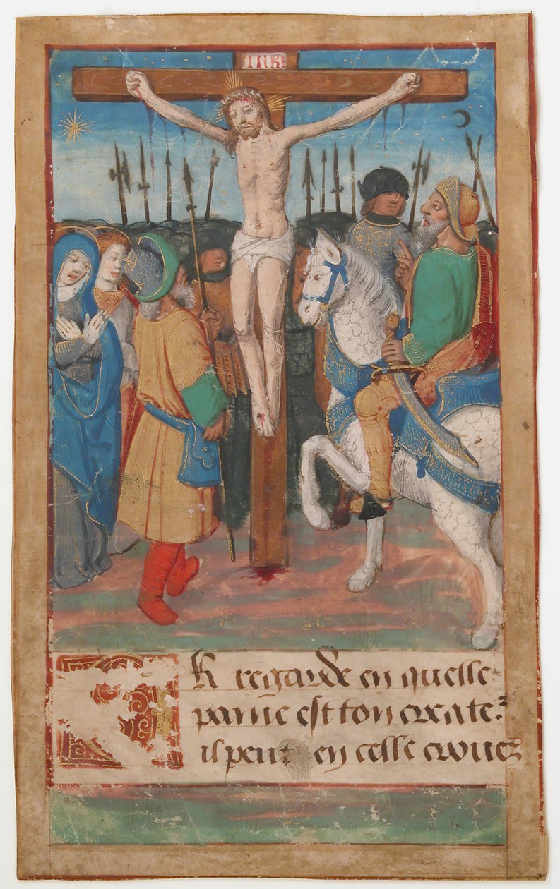 Manuskriptblad med korsfestelsen, fra en timebok, fransk, 1400-tallet. av Unbekannt