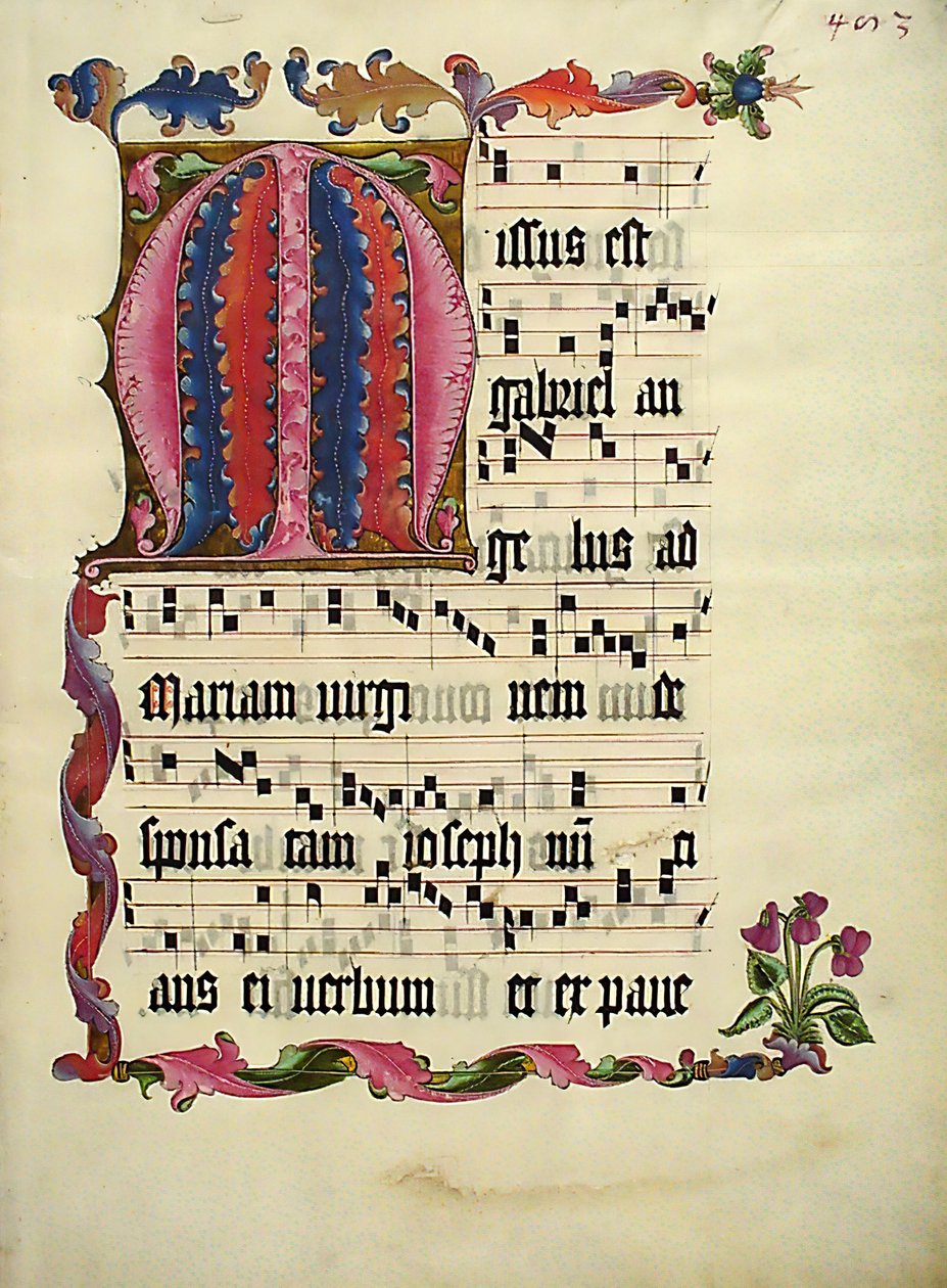 Manuskriptblad med initial M, fra et antifonarium, tysk, ca. 1425-50. av Unbekannt