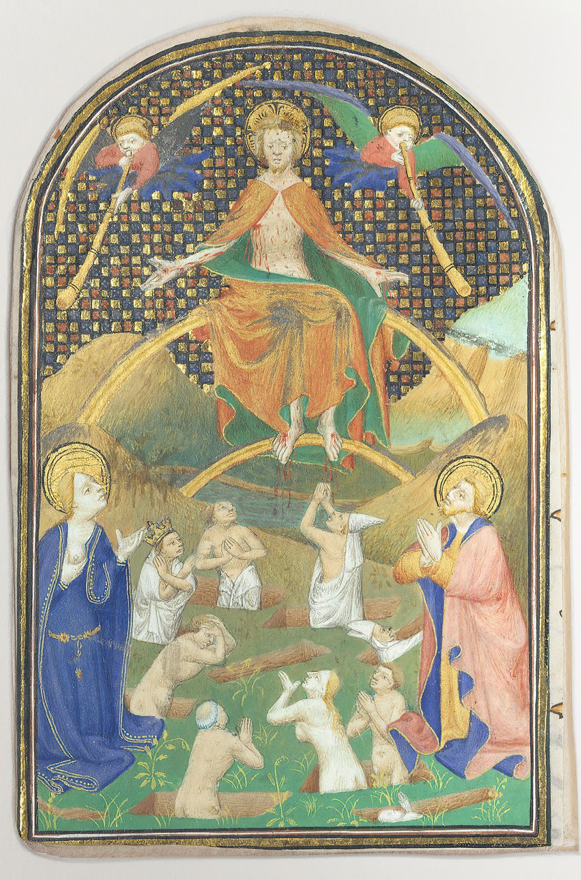 Manuskriptblad med den siste dommen, fra en timebok, fransk, ca. 1400. av Unbekannt