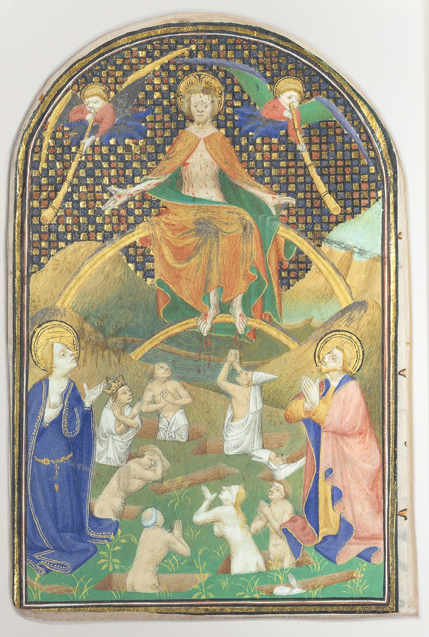 Manuskriptblad med den siste dommen, fra en timebok, ca. 1400. av Unbekannt