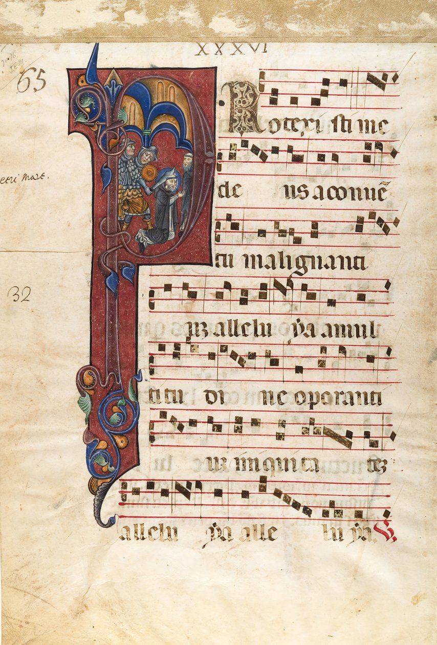 Manuskriptblad med martyrdøden til Saint Peter Martyr i en innledende P..., ca. 1270-80. av Unbekannt