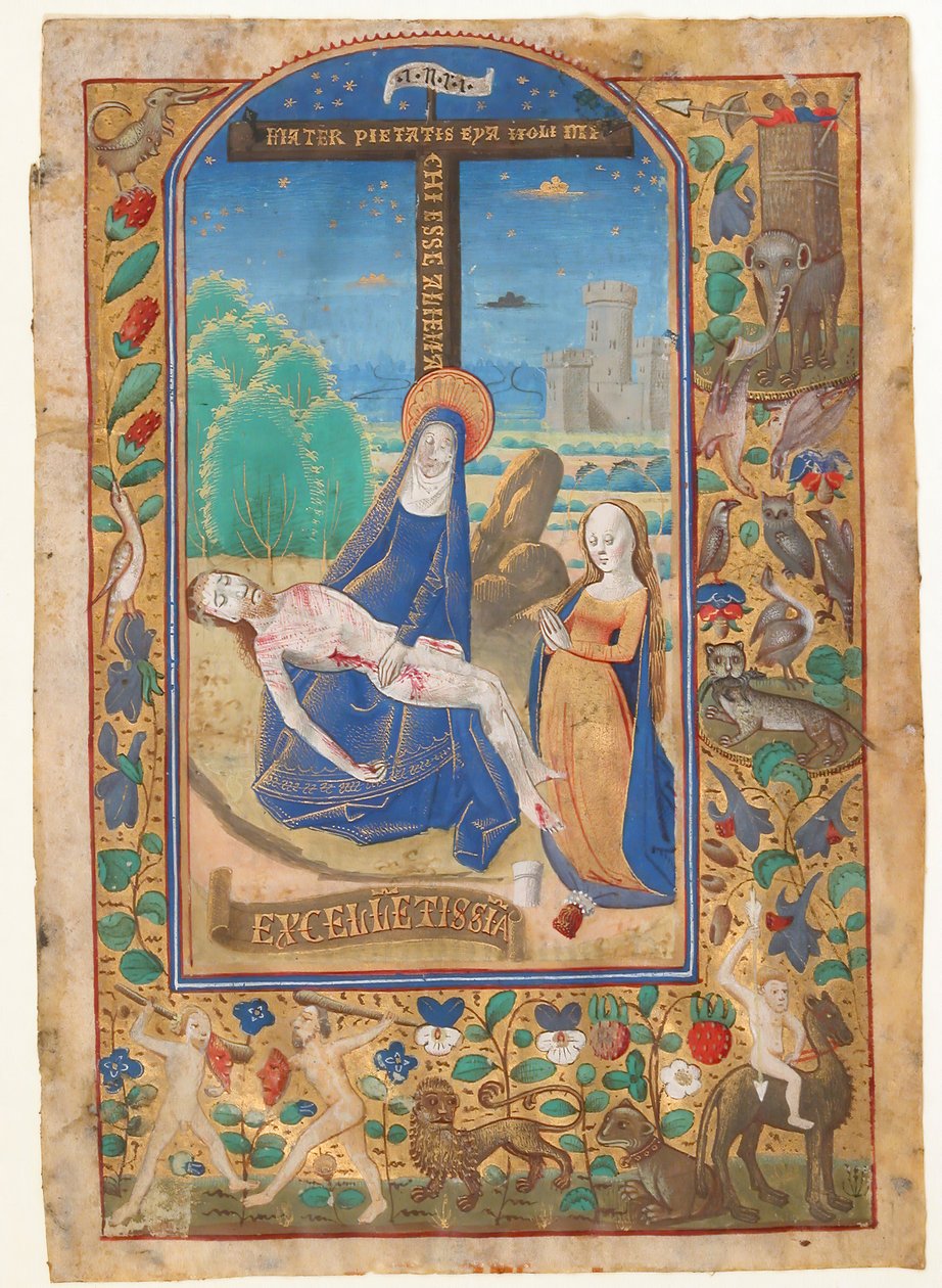 Manuskriptblad med Pieta, fra en timebok, siste kvartal 1400-tallet. av Unbekannt