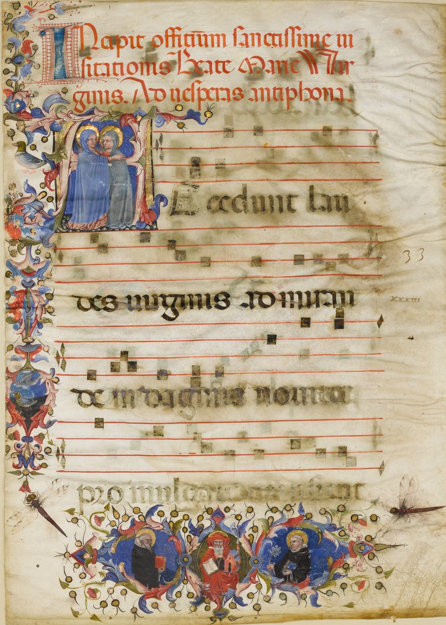 Manuskriptblad med besøket i en innledende A og kardinal Adam Easton..., ca. 1400. av Unbekannt