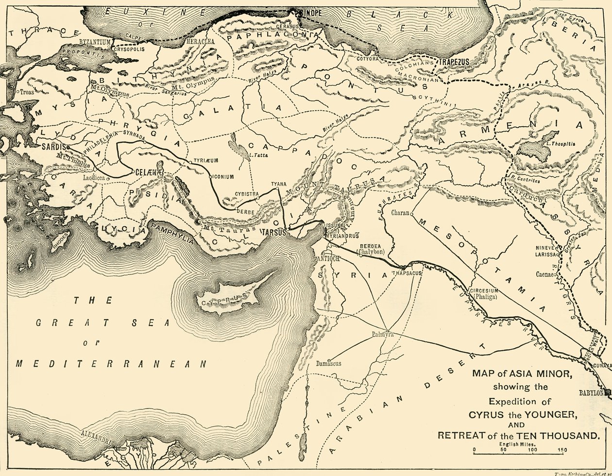 Kart over Lilleasia, Kyros den yngres ekspedisjon og de ti tusen tilbaketrekningen, 1890. av Unbekannt