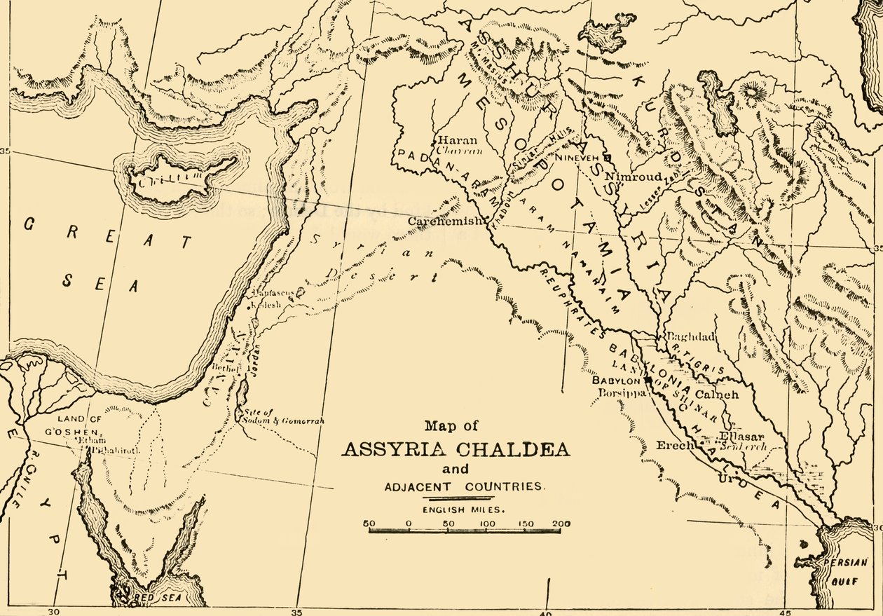 Kart over Assyria, Kaldea og tilstøtende land, 1890. av Unbekannt